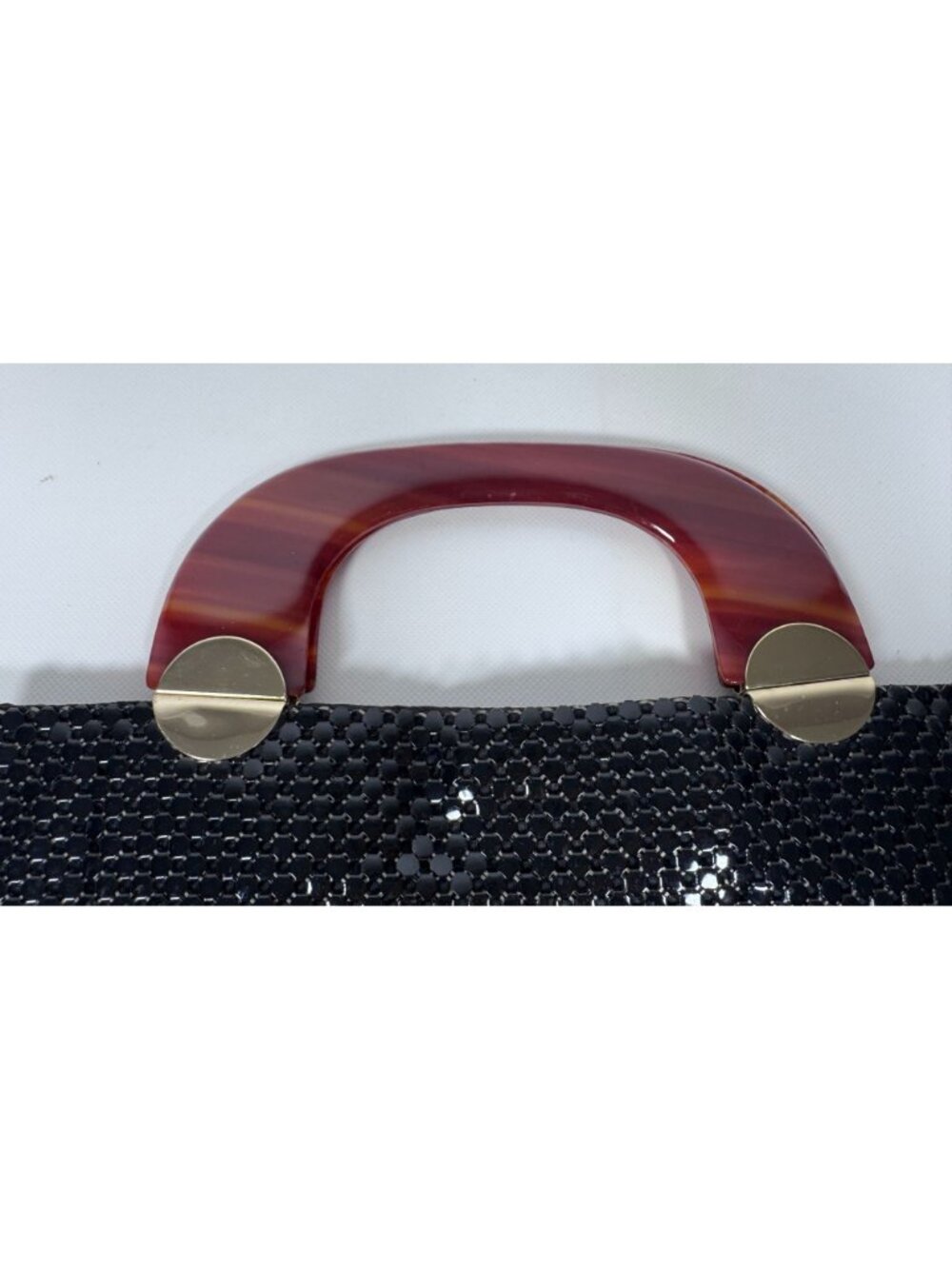 Vintage Whiting Davis Black Beaded Handbag Red Lucite Handle Y2k - Picture 8 of 14